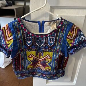 Blue boho crop top